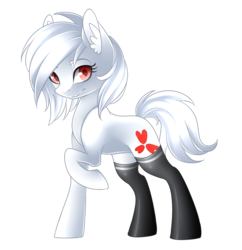 Size: 1558x1610 | Tagged: safe, artist:scarlet-spectrum, oc, oc only, oc:mitada, earth pony, pony, art trade, clothes, female, looking at you, mare, raised hoof, simple background, smiling, solo, stockings, thigh highs, transparent background