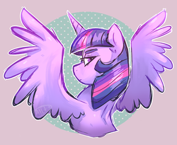 Size: 3300x2700 | Tagged: safe, artist:cosmic-pincel, twilight sparkle, alicorn, pony, g4, female, high res, looking back, solo, spread wings, twilight sparkle (alicorn), wings