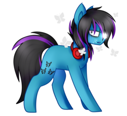 Size: 1573x1440 | Tagged: safe, artist:despotshy, oc, oc only, oc:despy, butterfly, earth pony, pony, crying, female, headphones, looking at you, mare, shrunken pupils, simple background, solo, transparent background