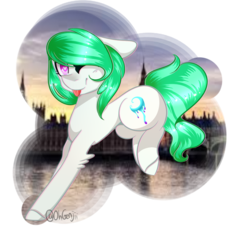 Size: 838x770 | Tagged: safe, artist:glitterskies2808, oc, oc only, earth pony, pony, female, london, mare, one eye closed, solo, tongue out, wink