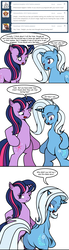 Size: 497x1810 | Tagged: safe, artist:dekomaru, trixie, twilight sparkle, pony, unicorn, tumblr:ask twixie, g4, ask, bipedal, butt, butt shake, child bearing hips, comic, featureless crotch, female, lesbian, mare, plot, ship:twixie, shipping, tongue out, tumblr, wide hips