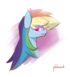 Size: 1524x1677 | Tagged: safe, artist:plebenant, rainbow dash, g4, bandaid, bandaid on nose, bust, female, gritted teeth, looking at you, looking sideways, portrait, profile, solo
