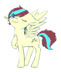 Size: 1024x1203 | Tagged: safe, artist:pone-pon, oc, oc only, oc:cloud circuit, pegasus, pony, male, one eye closed, simple background, solo, stallion, transparent background, wink