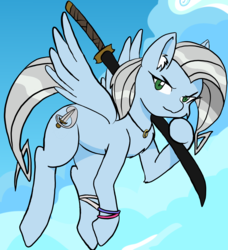 Size: 2604x2859 | Tagged: safe, artist:steelsoul, oc, oc only, oc:swift gale, pegasus, pony, bracelet, digital art, female, high res, jewelry, katana, looking at you, mare, ring, sword, weapon
