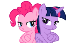 Size: 852x480 | Tagged: safe, artist:ecoster1268, pinkie pie, twilight sparkle, alicorn, pony, g4, crossed hooves, fresh princess and friends' poses, fresh princess of friendship, lidded eyes, simple background, transparent background, twilight sparkle (alicorn)