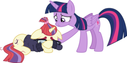 Size: 6021x3001 | Tagged: safe, artist:cloudy glow, moondancer, twilight sparkle, alicorn, pony, unicorn, amending fences, g4, .ai available, absurd resolution, clothes, comforting, duo, female, floppy ears, mare, prone, sad, simple background, sweater, transparent background, twilight sparkle (alicorn), vector