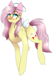 Size: 1287x1846 | Tagged: safe, artist:alithecat1989, oc, oc only, oc:squishy angel, angel, pony, blushing, female, halo, mare, not fluttershy, simple background, solo, transparent background