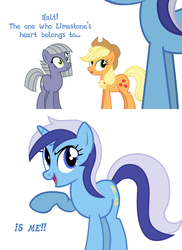 Size: 771x1057 | Tagged: safe, applejack, limestone pie, minuette, earth pony, pony, unicorn, g4, a challenger appears, female, lesbian, limette, shipping, shipping denied, simple background