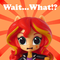 Size: 454x454 | Tagged: safe, artist:whatthehell!?, edit, sunset shimmer, equestria girls, g4, animated, doll, equestria girls minis, funny, gif, irl, parody, photo, sunburst background, toy