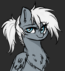 Size: 435x480 | Tagged: safe, artist:moonabelle, oc, oc only, oc:silvery snowcloud, pegasus, pony, bust, chest fluff, female, mare, offspring, parent:double diamond, parent:night glider, parents:nightdiamond, portrait, simple background, solo