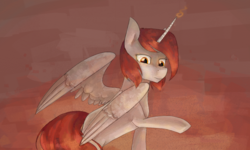 Size: 1113x670 | Tagged: safe, artist:amber flicker, oc, oc only, oc:amber flicker, alicorn, pony, alicorn oc, alternate hairstyle, fire, painting
