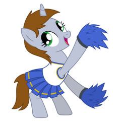 Size: 2200x2200 | Tagged: safe, artist:peternators, oc, oc only, oc:littlepip, pony, unicorn, fallout equestria, g4, bipedal, cheerleader, clothes, cute, fanfic, fanfic art, female, high res, hooves, horn, mare, ocbetes, open mouth, pleated skirt, pom pom, simple background, skirt, smiling, solo, transparent background, vector