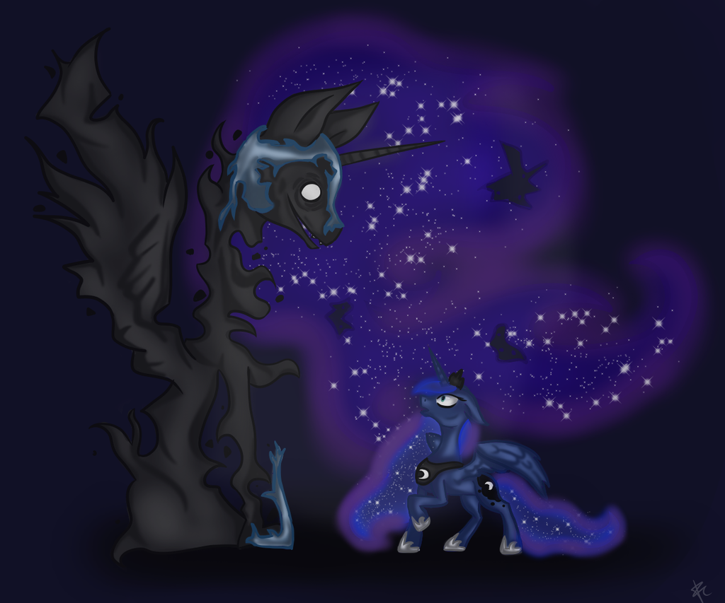 Safe Artist Francyanima Nightmare Moon Princess Luna Creepy Duality Floppy Ears