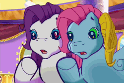Size: 720x480 | Tagged: safe, screencap, cloud climber, thistle whistle, pegasus, pony, a very minty christmas, g3, :o, animated, castle, climberbetes, cute, duo, female, gif, head shake, indoors, mare, no, nope, open mouth, thistlebetes, underhoof
