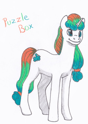 Size: 2874x4016 | Tagged: safe, artist:breadworth, oc, oc only, oc:puzzlebox, pony, unicorn, female, high res, mare, solo, traditional art