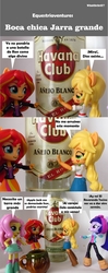 Size: 819x2060 | Tagged: safe, artist:whatthehell!?, edit, applejack, fluttershy, sunset shimmer, twilight sparkle, equestria girls, g4, alcohol, doll, equestria girls minis, irl, parody, photo, rum, toy