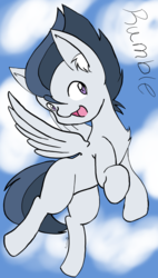 Size: 2443x4313 | Tagged: safe, artist:steelsoul, rumble, pegasus, pony, g4, chest fluff, cloud, colt, cute, digital art, ear fluff, flying, high res, male, open mouth, rumblebetes, sky, smiling, solo