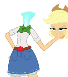 Size: 1024x1168 | Tagged: safe, edit, applejack, dullahan, equestria girls, g4, clothes, cowboy hat, denim skirt, disembodied head, female, hat, headless, simple background, skirt, solo, stetson, transparent background, wat