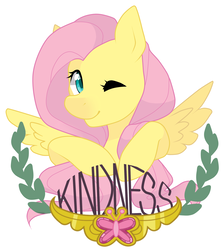 Size: 1920x2153 | Tagged: safe, artist:ponipoke, fluttershy, g4, bust, element of kindness, female, looking at you, looking sideways, one eye closed, portrait, simple background, smiling, solo, spread wings, white background, wings, wink