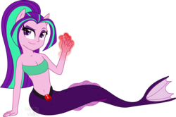 Size: 3012x2000 | Tagged: safe, artist:theshadowstone, aria blaze, mermaid, equestria girls, g4, belly button, clothes, eared humanization, female, high res, magic, mermaidized, simple background, solo, species swap, transparent background