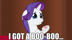 Size: 625x348 | Tagged: safe, screencap, rarity, pony, unicorn, g4, magic duel, my little pony: friendship is magic, female, image macro, injured, meme, pain, sad, solo, underhoof