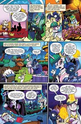 Size: 995x1529 | Tagged: safe, artist:andy price, idw, chief thunderhooves, derpy hooves, fancypants, kibitz, king aspen, prince rutherford, princess celestia, princess luna, queen chrysalis, alicorn, pony, friends forever #38, g4, my little pony: friends forever, spoiler:comic, female, mare, preview