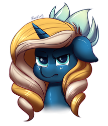 Size: 1175x1368 | Tagged: safe, artist:confetticakez, oc, oc only, oc:tidal charm, pony, unicorn, angry, commission, female, freckles, mare, simple background, solo, white background