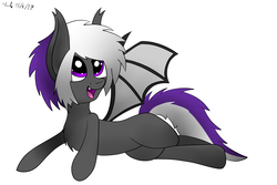 Size: 3000x2000 | Tagged: safe, artist:nacle, oc, oc only, oc:nightwalker, bat pony, pony, female, high res, lying down, on side, open mouth, solo