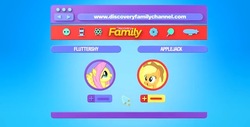 Size: 640x326 | Tagged: safe, applejack, fluttershy, g4, discovery family, discovery family logo, kids in control