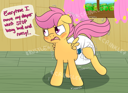 Size: 2200x1600 | Tagged: safe, artist:fillyscoots42, scootaloo, pegasus, pony, ask crinkleloo, g4, blushing, crinkle, crinkleloo, diaper, diaper fetish, female, fetish, non-baby in diaper, poofy diaper, shaking, solo, tumblr