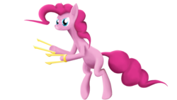 Size: 3840x2160 | Tagged: safe, artist:turple-purtle, pinkie pie, earth pony, pony, g4, female, high res, hoof blades, mare, simple background, solo, transparent background
