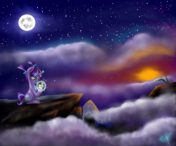 Size: 3000x2500 | Tagged: safe, artist:vanezaescobedo, starlight glimmer, pony, unicorn, g4, female, filly, filly starlight glimmer, full moon, high res, magic, mare, moon, night, scenery, solo, younger