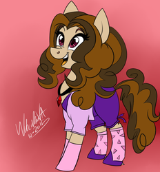 Size: 762x822 | Tagged: dead source, safe, artist:wubcakeva, adagio dazzle, oc, oc only, oc:cupcake slash, earth pony, pony, g4, clothes, clothes swap, costume, cute, female, halloween, happy, mare, signature, solo