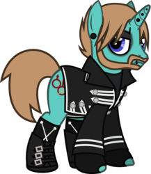 Size: 867x998 | Tagged: safe, artist:lightningbolt, derpibooru exclusive, pony, unicorn, g4, .svg available, angry, bob bryar, boots, clothes, ear piercing, emo, eyeliner, eyeshadow, facial hair, fingerless gloves, gauges, glare, gloves, hair over one eye, horn, horn piercing, jacket, lip piercing, looking at you, makeup, male, my chemical romance, piercing, ponified, shirt, show accurate, simple background, socks, solo, stallion, standing, svg, the black parade, transparent background, undershirt, vector