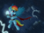 Size: 2048x1536 | Tagged: safe, artist:qzygugu, rainbow dash, changeling, pony, g4, cape, clothes, female, flying, grin, lightning, looking back, magic, mare, rain, smiling, storm, swarm