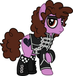 Size: 1015x1051 | Tagged: safe, artist:lightningbolt, derpibooru exclusive, earth pony, pony, g4, .svg available, boots, clothes, curly mane, curly tail, emo, eyeliner, eyeshadow, frown, jacket, lidded eyes, looking at you, makeup, male, my chemical romance, ponified, raised hoof, ray toro, show accurate, shy, simple background, socks, solo, stallion, standing, svg, the black parade, transparent background, vector