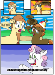 Size: 1171x1602 | Tagged: safe, artist:sneshpone, button mash, sweetie belle, oc, oc:cream heart, earth pony, pony, unicorn, g4, colt, comic, crying, dictionary belle, earth pony oc, female, filly, foal, male, mare, mother and child, mother and son, reuploaded with permission