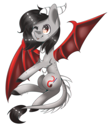 Size: 796x922 | Tagged: safe, artist:glitterskies2808, oc, oc only, oc:scarlet spectrum, dracony, hybrid, female, one eye closed, simple background, solo, transparent background, wink