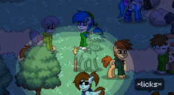 Size: 909x498 | Tagged: safe, oc, oc only, pony, pony town, accessory, blindfold, clothes, grass, grass pony, male, screenshots