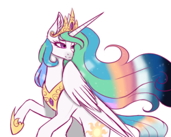 Size: 4000x3200 | Tagged: safe, artist:lillyh55, artist:minelvi, princess celestia, alicorn, pony, g4, collaboration, female, looking back, mare, rearing, simple background, solo, transparent background