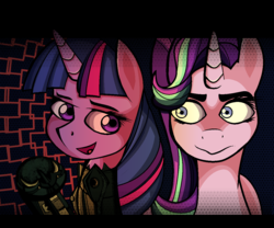 Size: 1200x1000 | Tagged: safe, artist:anonbelle, starlight glimmer, twilight sparkle, alicorn, pony, g4, doom, doom guy, twilight sparkle (alicorn)