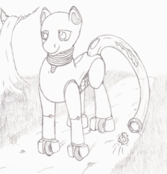 Size: 1050x1092 | Tagged: safe, artist:parallel black, oc, oc only, oc:robrrrt, object pony, original species, pony, vacuum cleaner pony, badumsquish approved, monochrome, ponified, sketch, solo, sucking, vacuum cleaner