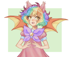Size: 4200x3324 | Tagged: safe, artist:fishiebug, oc, oc only, oc:paper stars, human, cute little fangs, ear fluff, fangs, high res, humanized, looking at you, simple background, smiling