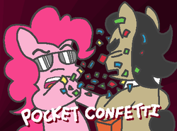 Size: 424x313 | Tagged: safe, artist:threetwotwo32232, filthy rich, pinkie pie, g4, confetti, dale gribble, king of the hill, parody, pocket confetti, pocket sand, sunglasses