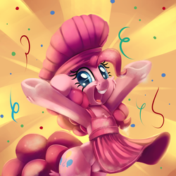 Size: 2000x2000 | Tagged: safe, artist:discorded, pinkie pie, earth pony, pony, apron, clothes, cute, diapinkes, female, looking at you, mare, smiling, solo