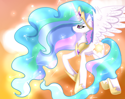 Size: 900x712 | Tagged: safe, artist:samantha062104, princess celestia, alicorn, pony, g4, crown, female, jewelry, peytral, raised hoof, regalia, solo, spread wings, wings