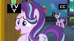 Size: 1671x929 | Tagged: safe, screencap, starlight glimmer, twilight sparkle, alicorn, pony, celestial advice, g4, duo, duo female, female, twilight sparkle (alicorn)