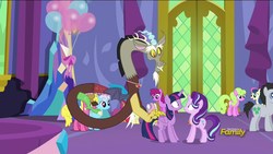 Size: 1920x1080 | Tagged: safe, screencap, apple bloom, berry punch, berryshine, bon bon, cherry berry, daisy, discord, flower wishes, linky, lucky clover, scootaloo, shoeshine, starlight glimmer, sweetie belle, sweetie drops, twilight sparkle, alicorn, earth pony, pony, unicorn, celestial advice, g4, equestrian pink heart of courage, female, male, mare, stallion, surprised, twilight sparkle (alicorn), twilight's castle, wide eyes