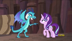 Size: 1920x1080 | Tagged: safe, screencap, princess ember, starlight glimmer, dragon, pony, celestial advice, g4, imagine spot, pointing