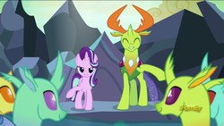 Size: 1920x1080 | Tagged: safe, screencap, clypeus, cornicle, lokiax, soupling, starlight glimmer, thorax, changedling, changeling, pony, celestial advice, g4, king thorax